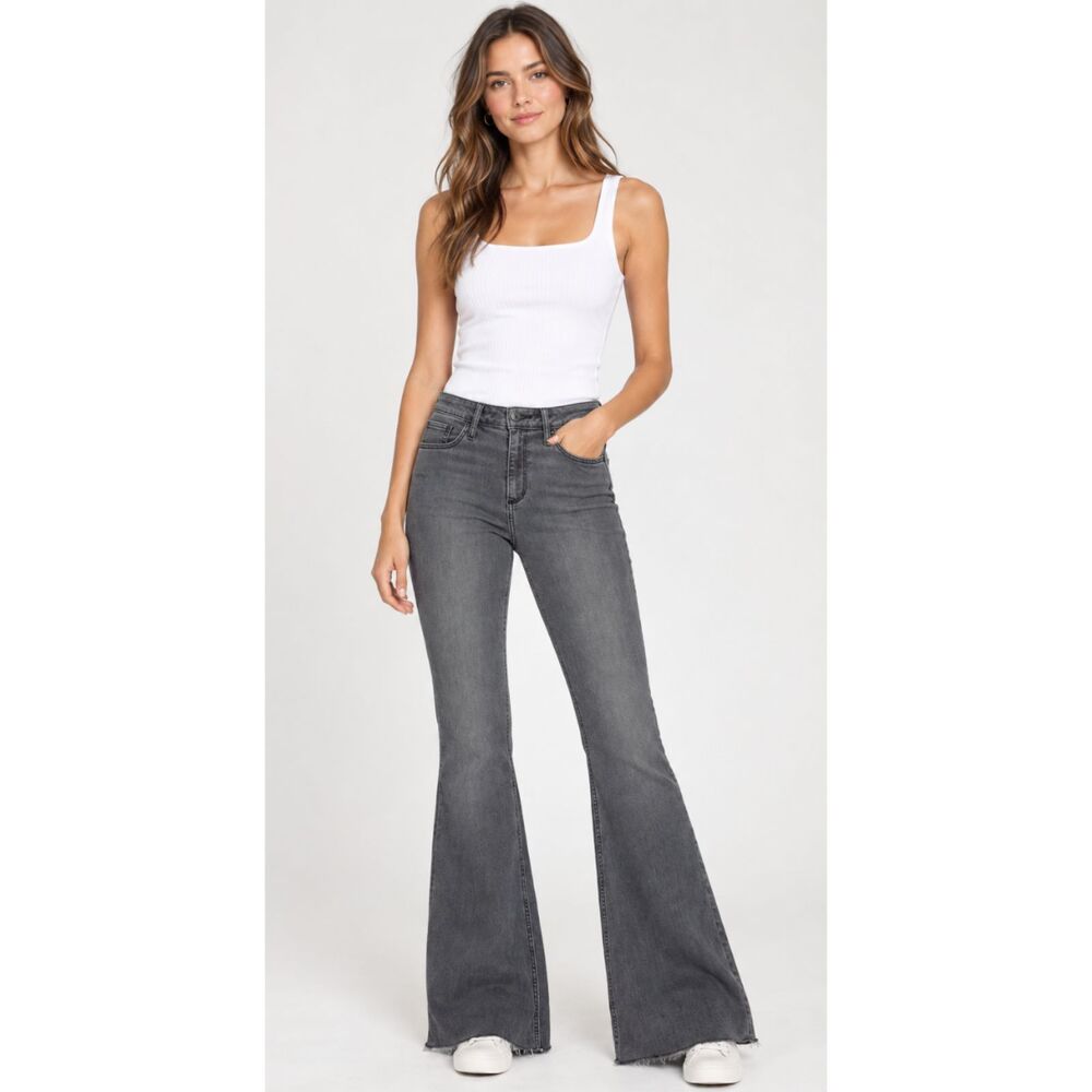 Hollister Curvy High Rise Vintage Flare Jeans Raw Hem Women's Size 28
